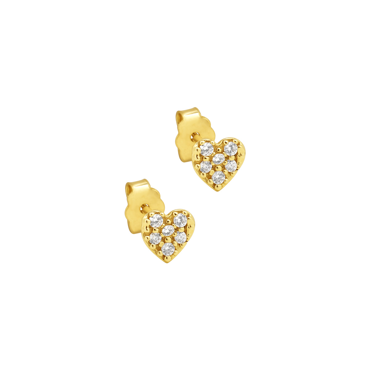 Χρυσά σκουλαρίκια καρδιές Κ9 με πέτρες ζιργκόν